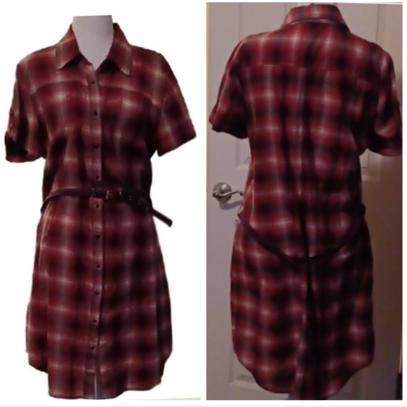 💙💫Red Plaid Button-Up Dress - Picture 1 of 10